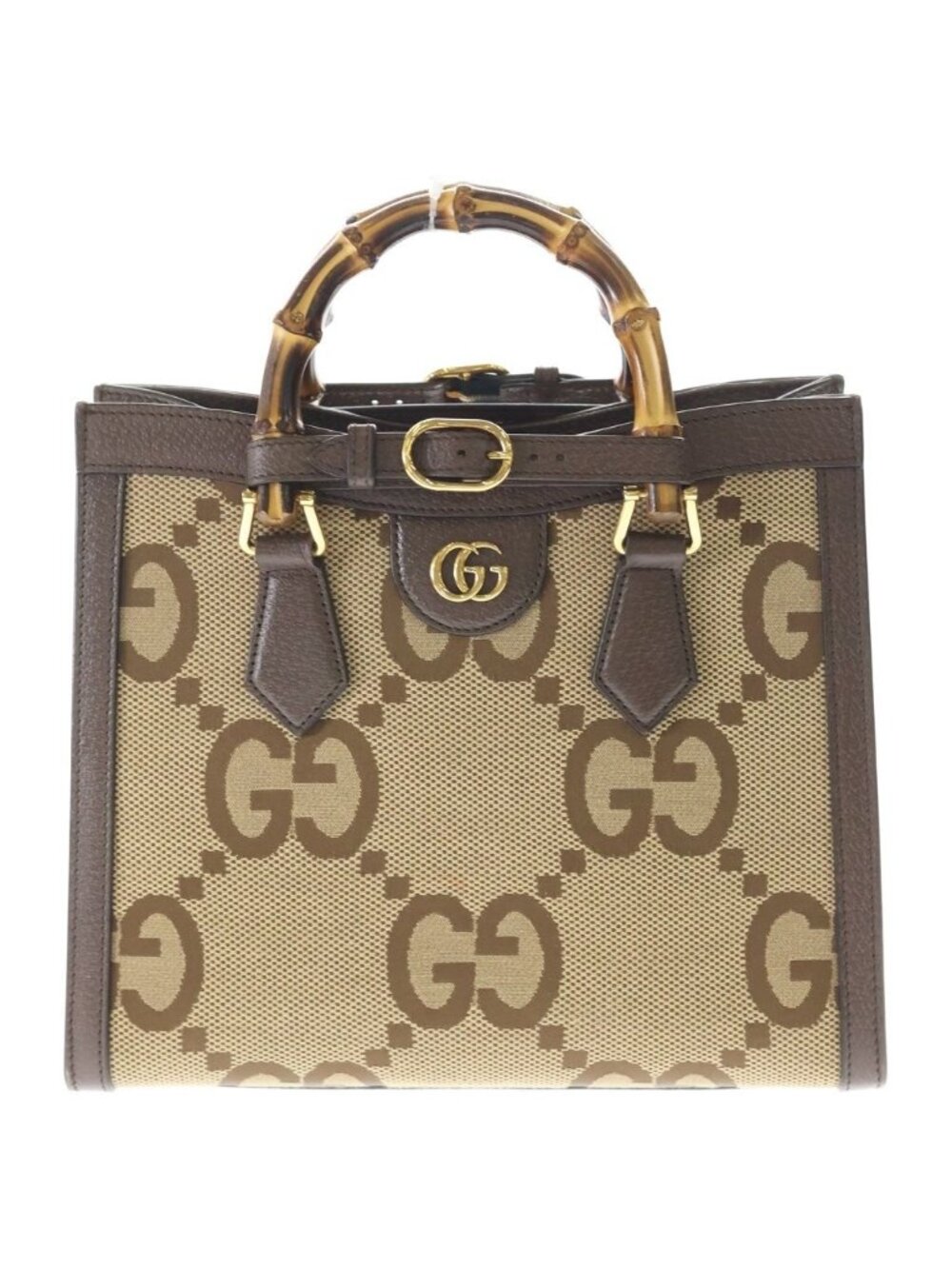 Gucci Jumbo GG Diana Bamboo Small Canvas Leather 2-Way Bag Brown